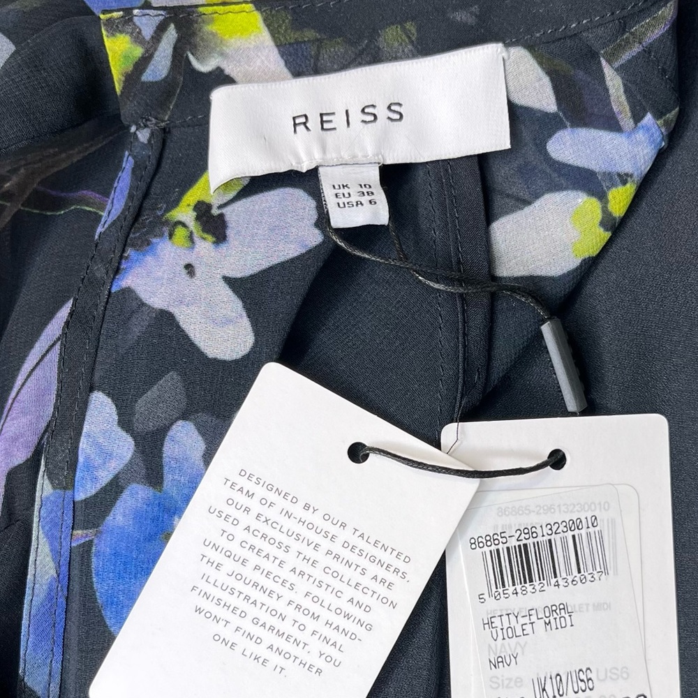 Reiss Navy Floral Midi Dress with Lavender and Green Accents - Picture 13 of 16
